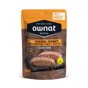 Ownat Wetline de Pollo y camarones para gatos - 85g