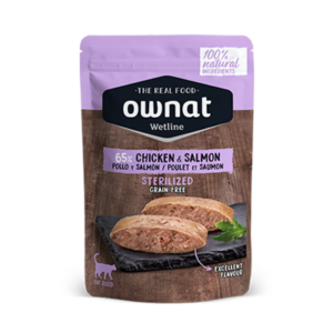 Ownat Wetline Sterilized Pollo y Salmon comida humeda para gatos